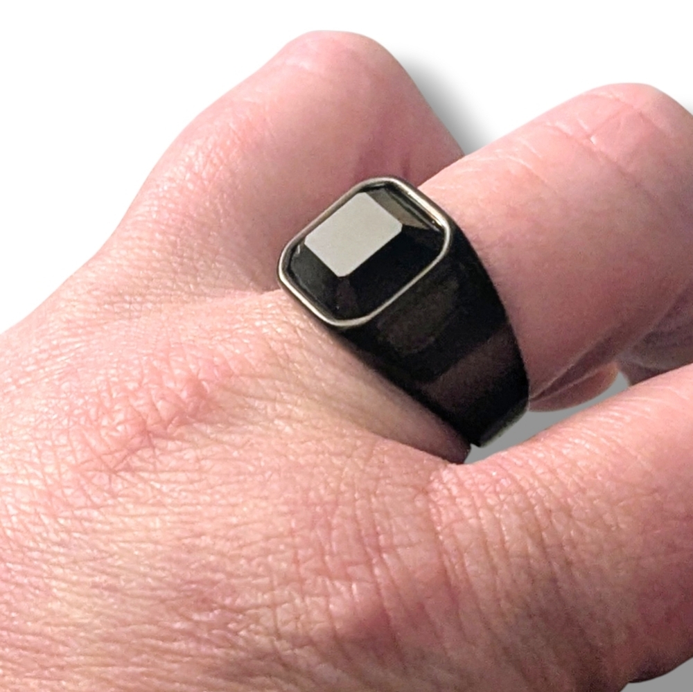 Black High Polished 316L Stainless Steel Black Signet Ring Sz 11